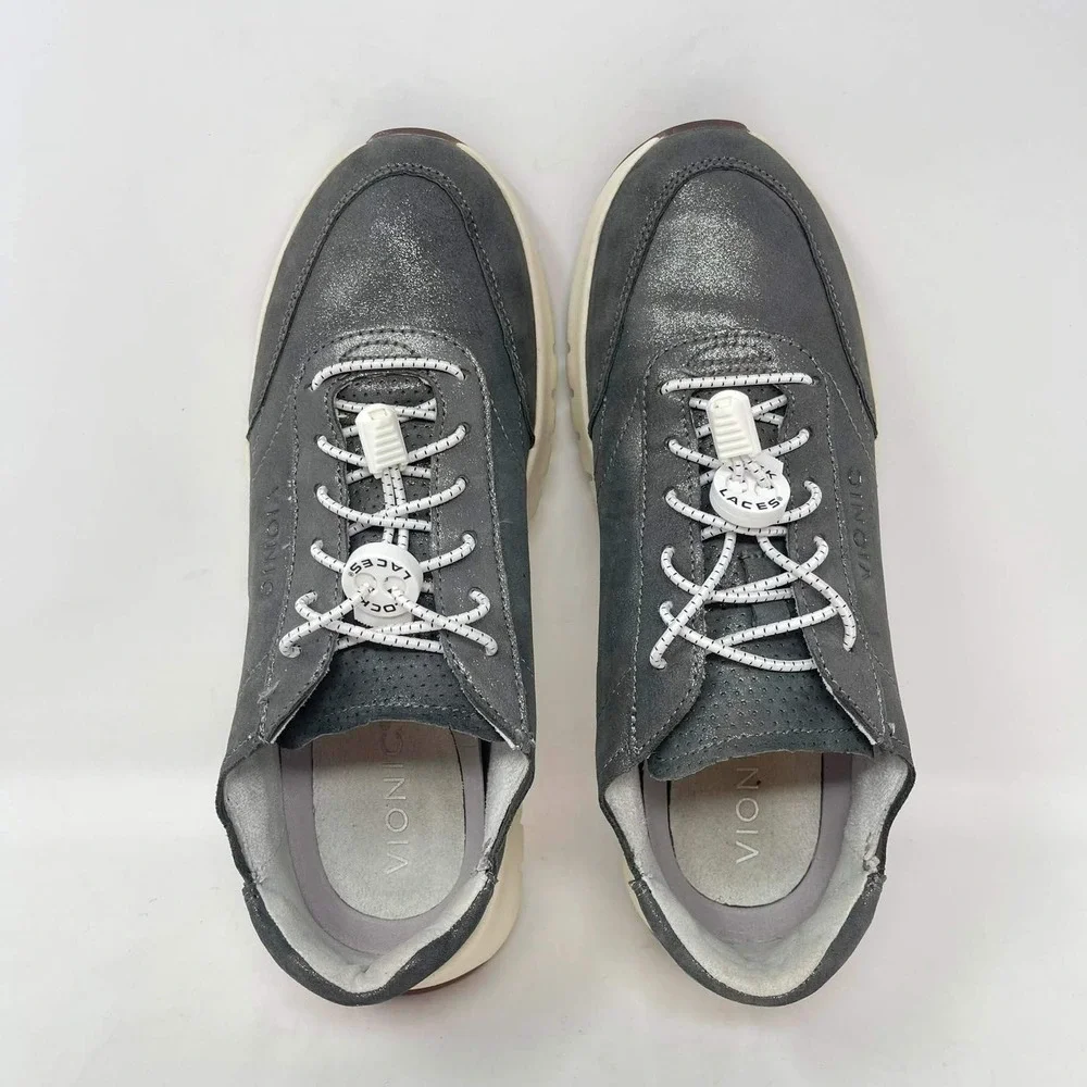 Vionic Uptown Leather Loafer Sneakers Gray Metallic Women 8 Orthotic Support